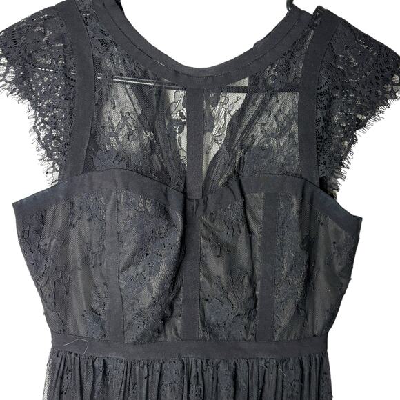 Parker Black lace cocktail dress 2  gothic witchy goblincore midi sheer illusion - Picture 4 of 15